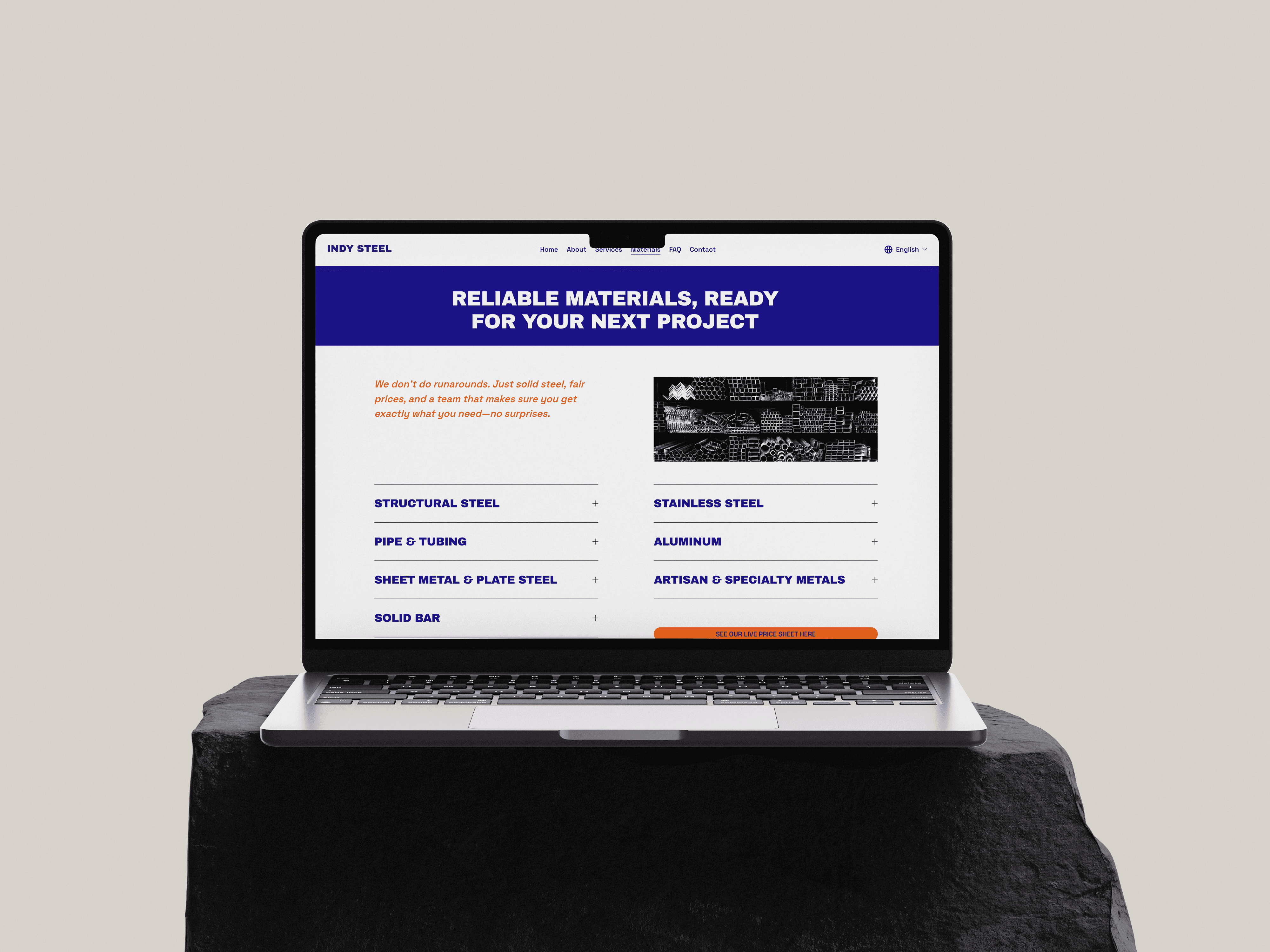 Indy Steel Sales Website Mockup