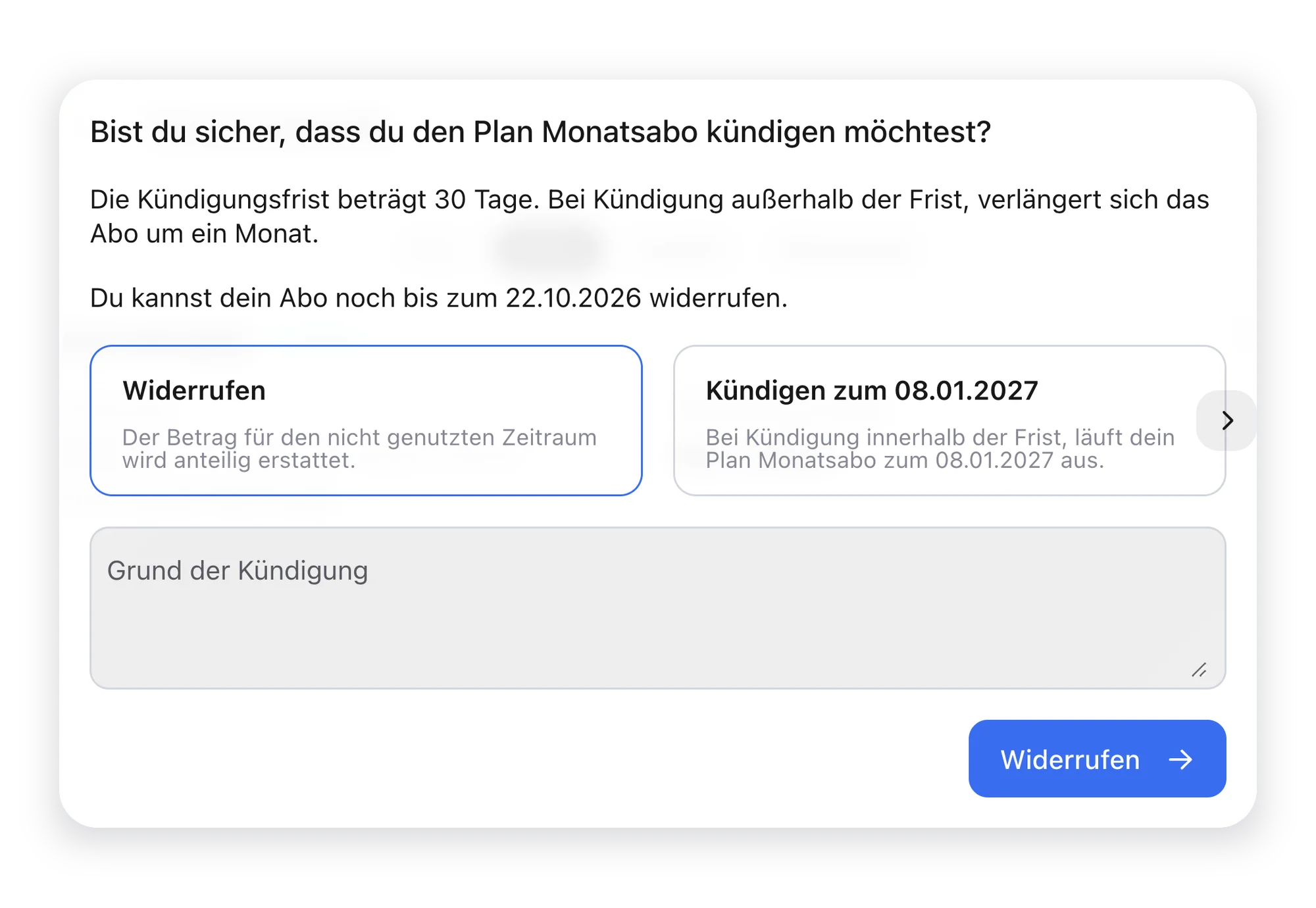 Kündigen oder innerhalb der Frist widerrufen: anny zeigt Frist, Enddatum und Erstattung