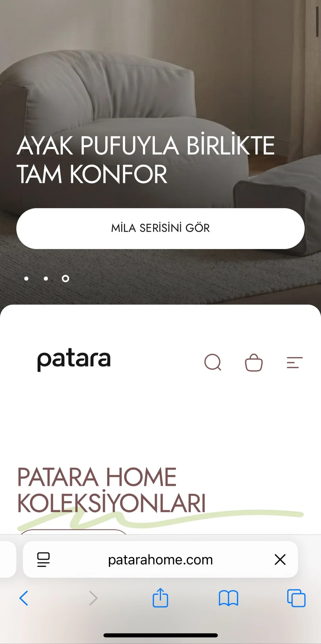 Patara Home mobil mağaza deneyimi