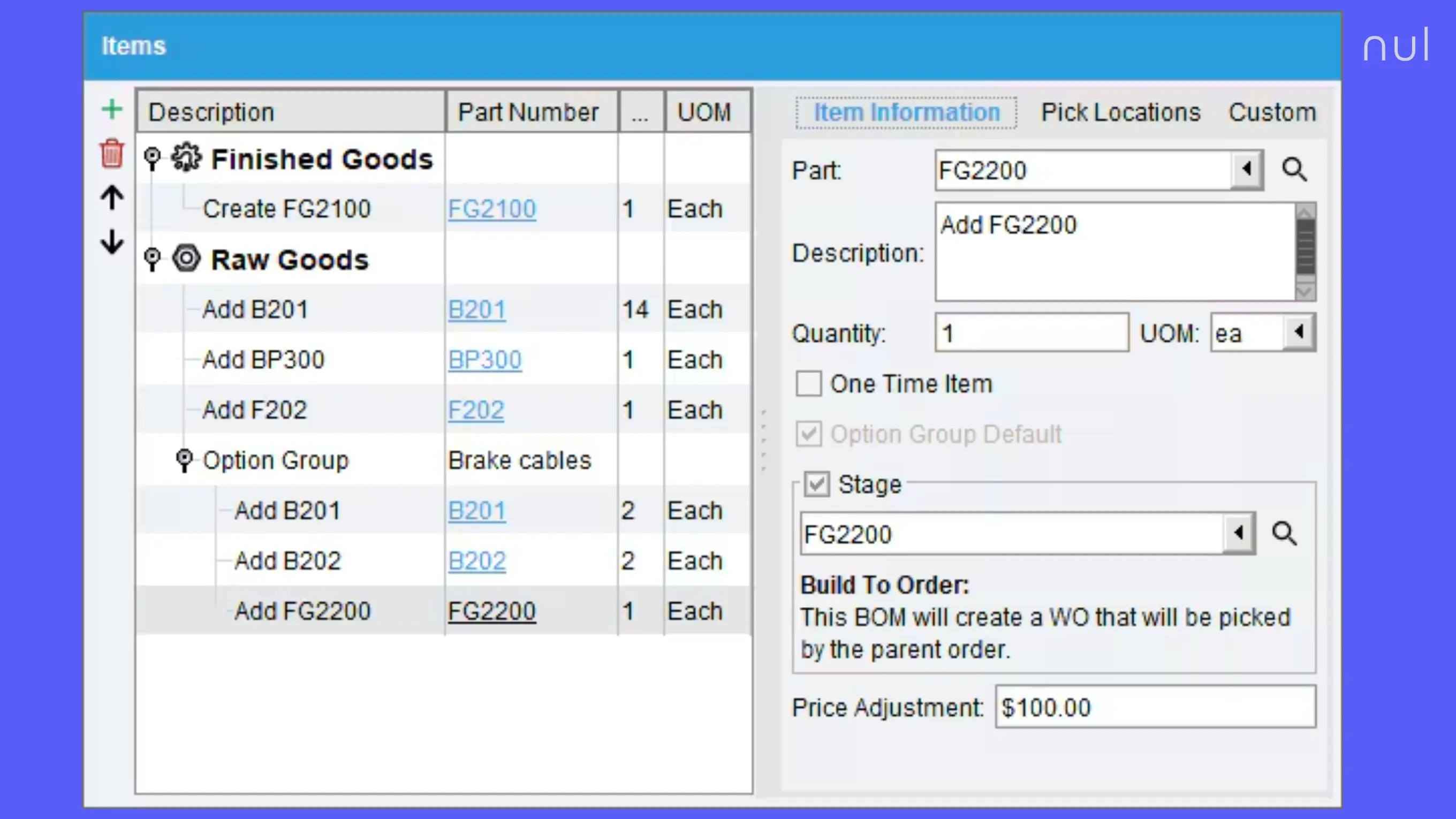 Fishbowl's BOM features are famous for Manufacture and Work Orders.