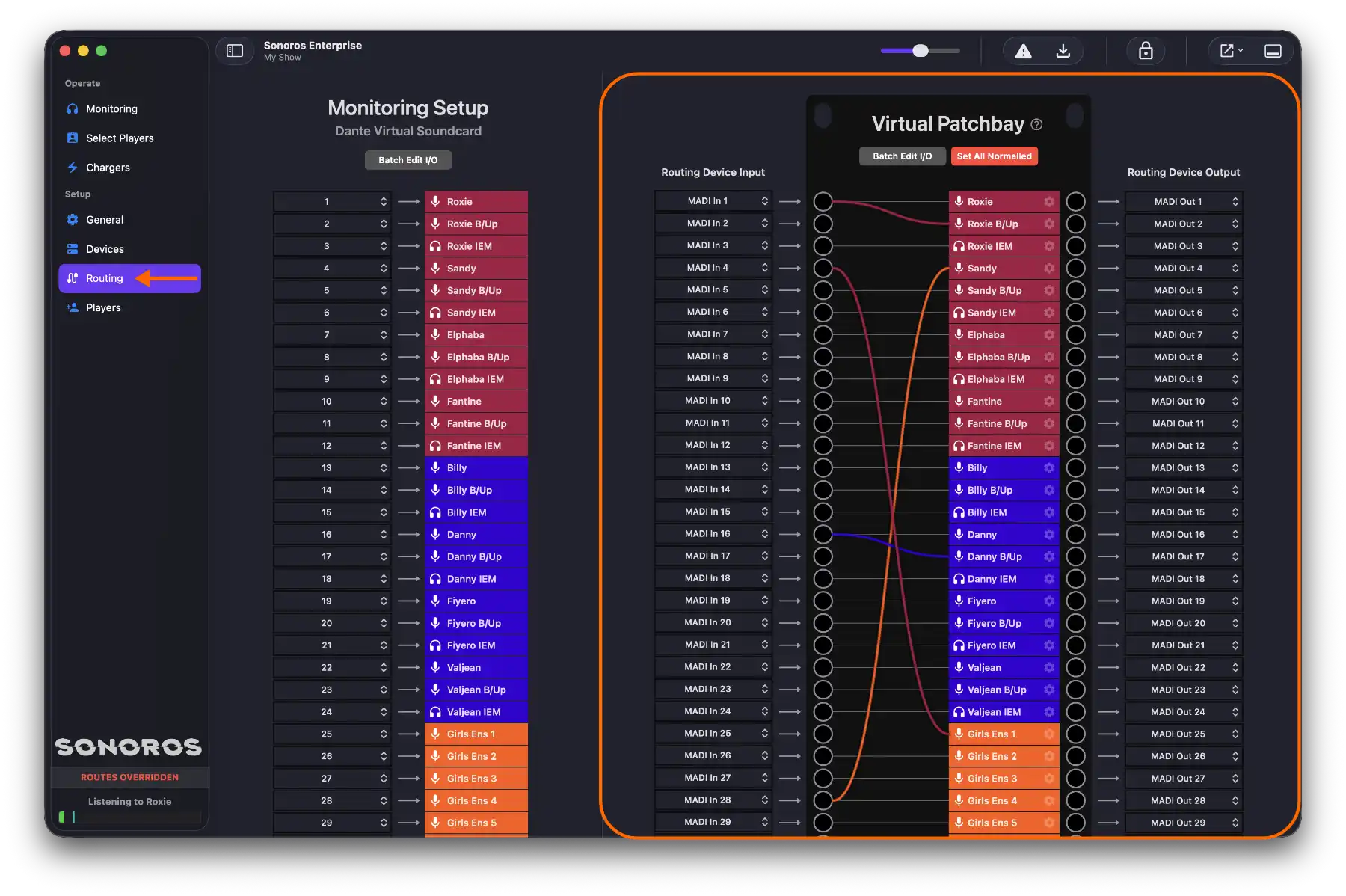 Visualise and make patches from the virtual patchbay, in routing setup