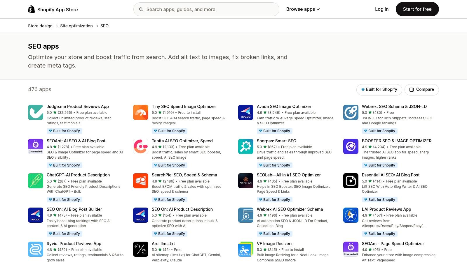 Shopify App Store (SEO category)