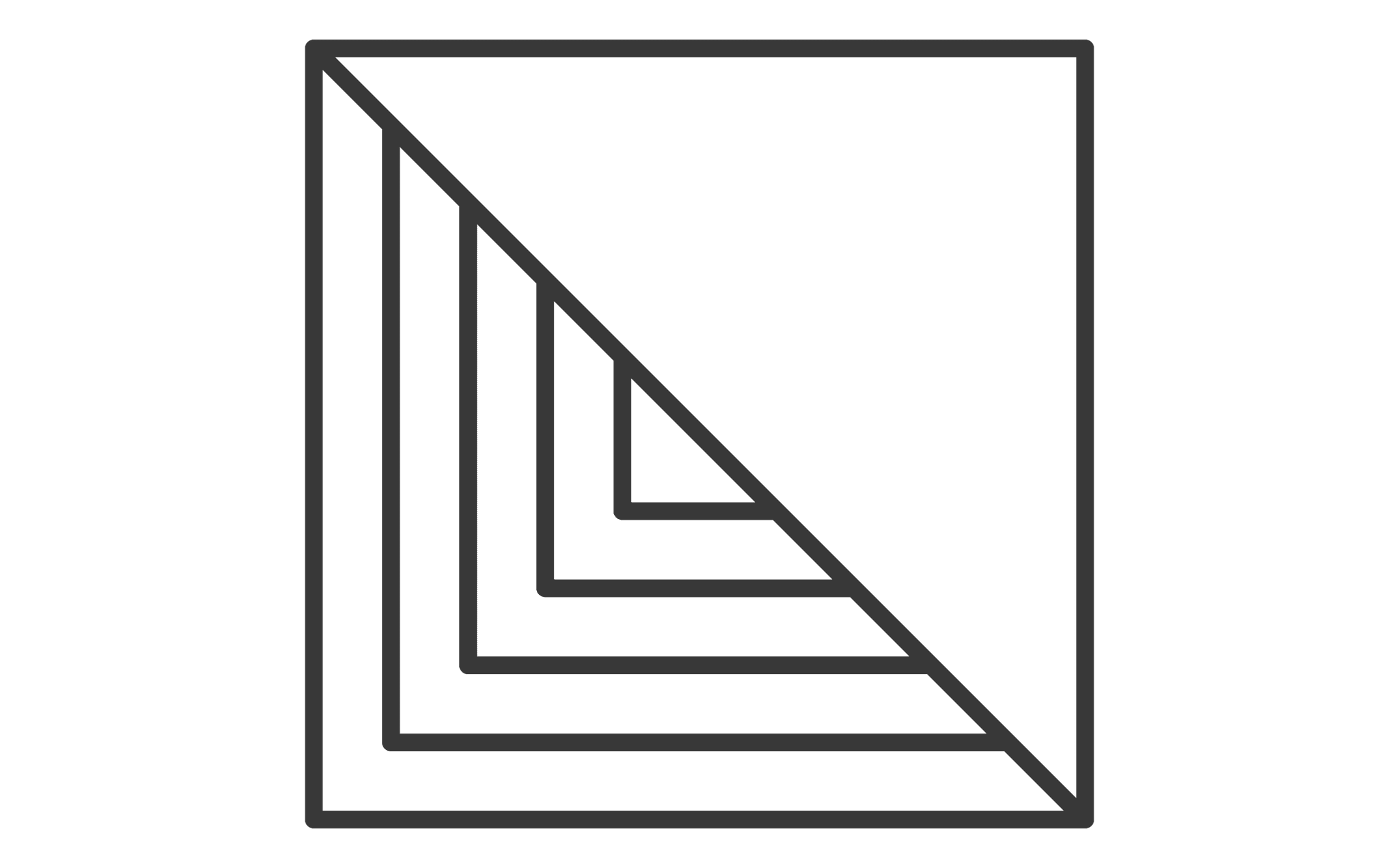 A black and white icon of a square with a diagonal pattern of nested triangles, getting progressively smaller towards one corner.