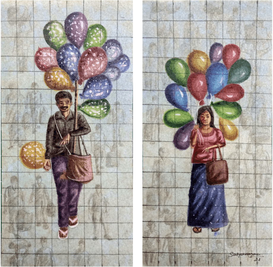 herd of sheep on road painting