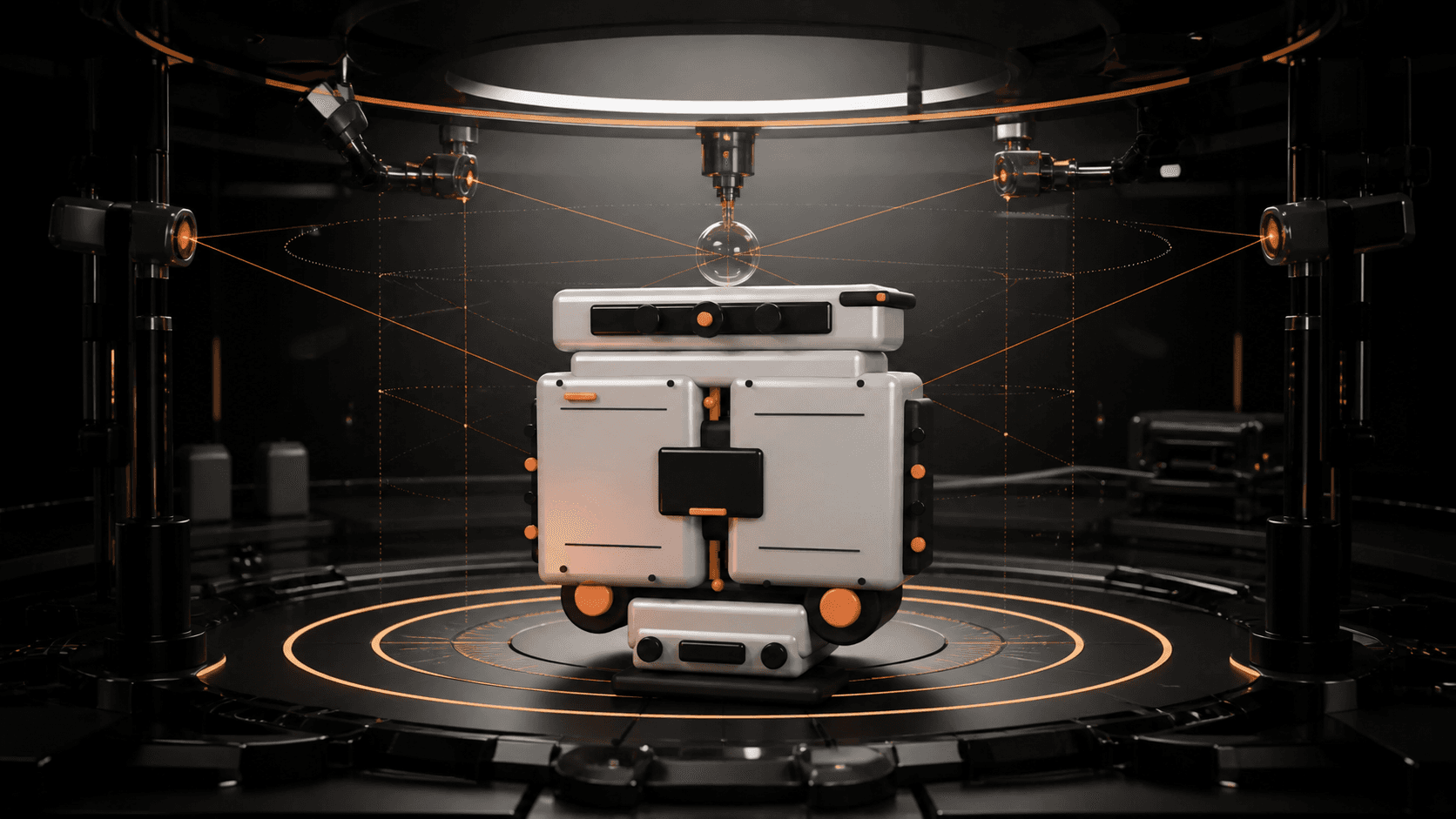 K-01 robot undergoing spatial intelligence calibration in a robotics research laboratory