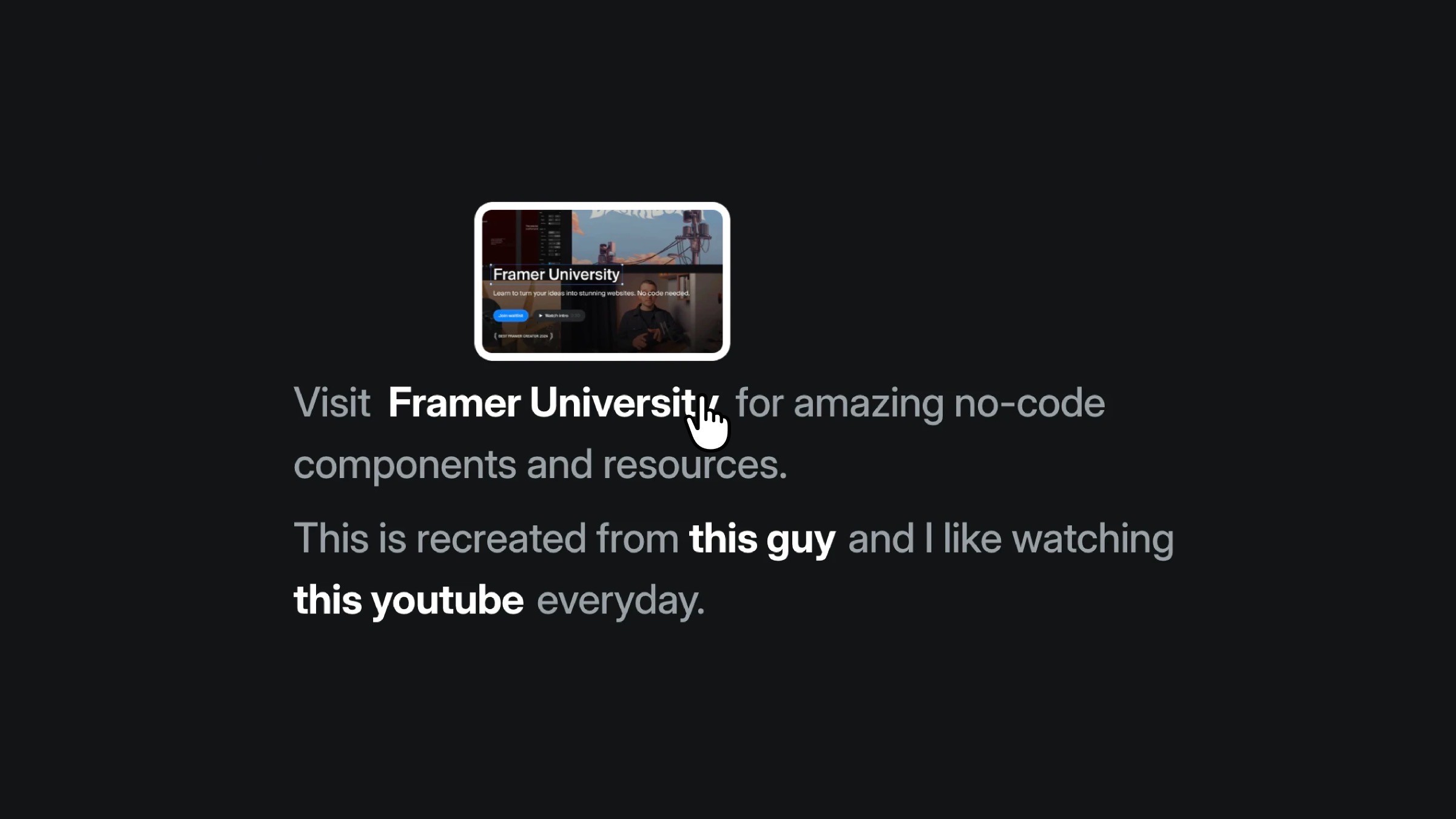 Framer University link preview with highlighted text and cursor