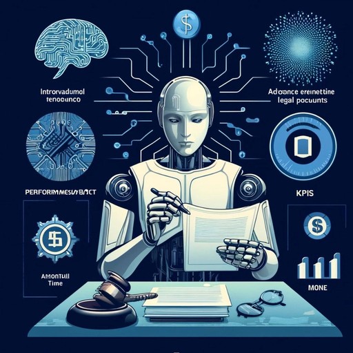 Visual representations of money, time, and KPIs, complementing the AI and legal elements.
