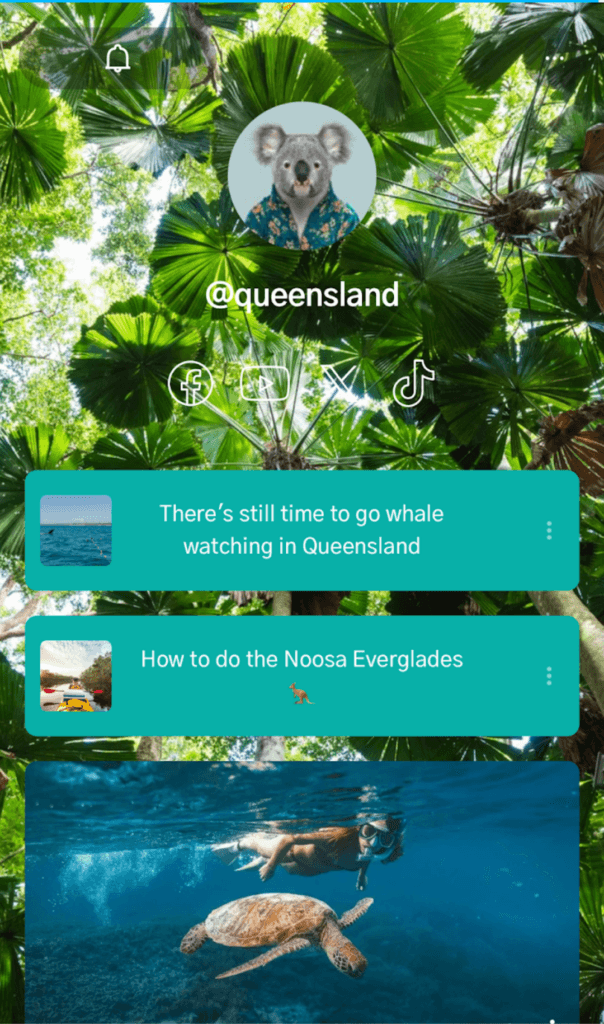 @Queensland's Linktree landing page showcasing their different links.