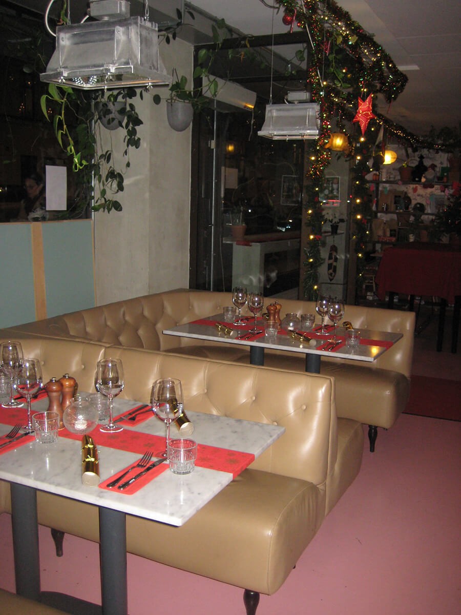 Booths with decated and set tables