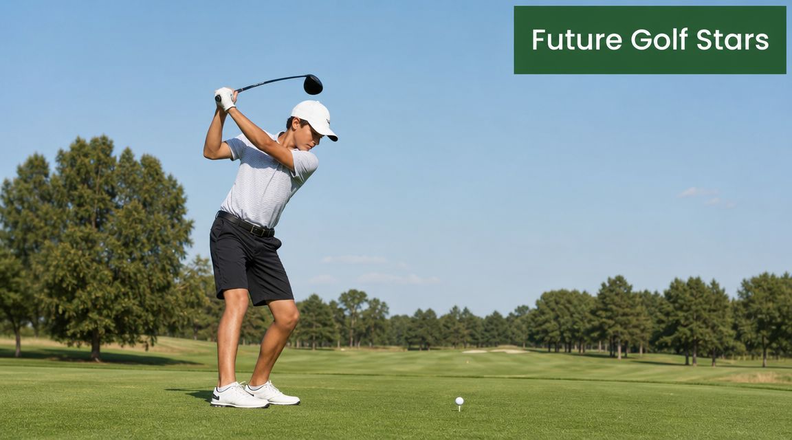 A young male golfer preparing to swing a driver on a sunny golf course fairway.