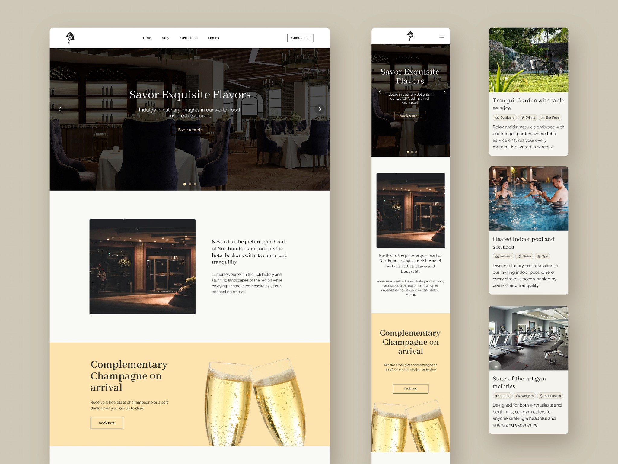 Website interface for a hotel establishment