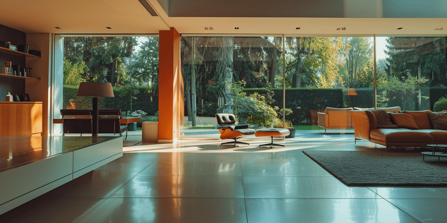 Modern interior with large windows