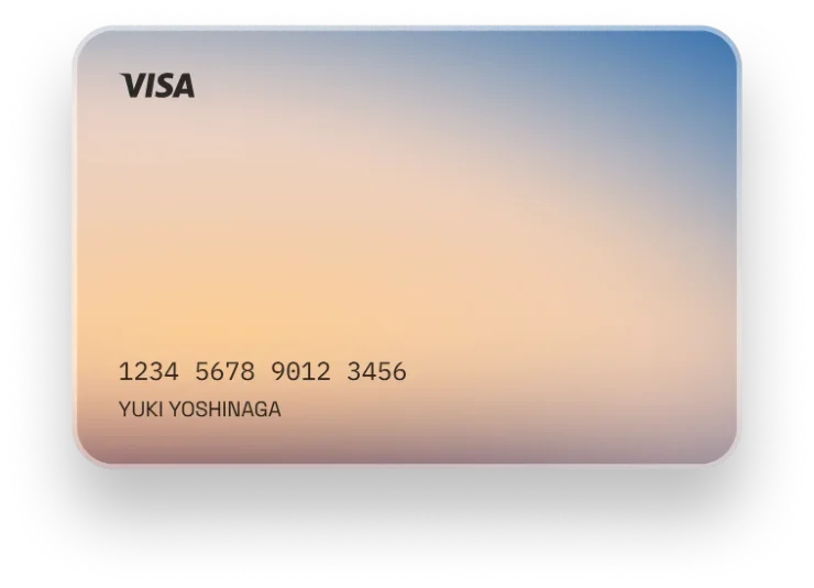 Visa credit card with gradient background displaying sample card number and cardholder name.