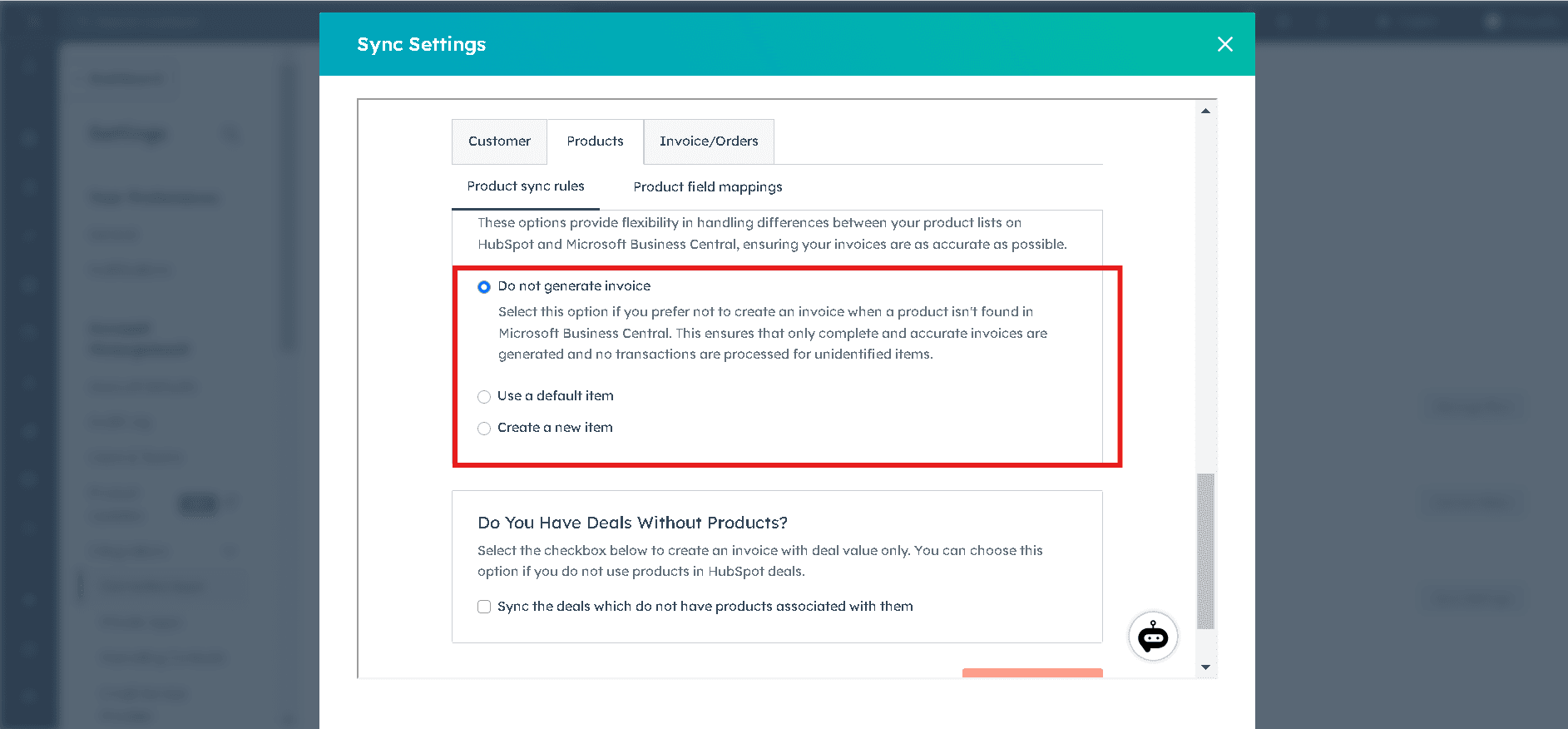 Product Sync Settings