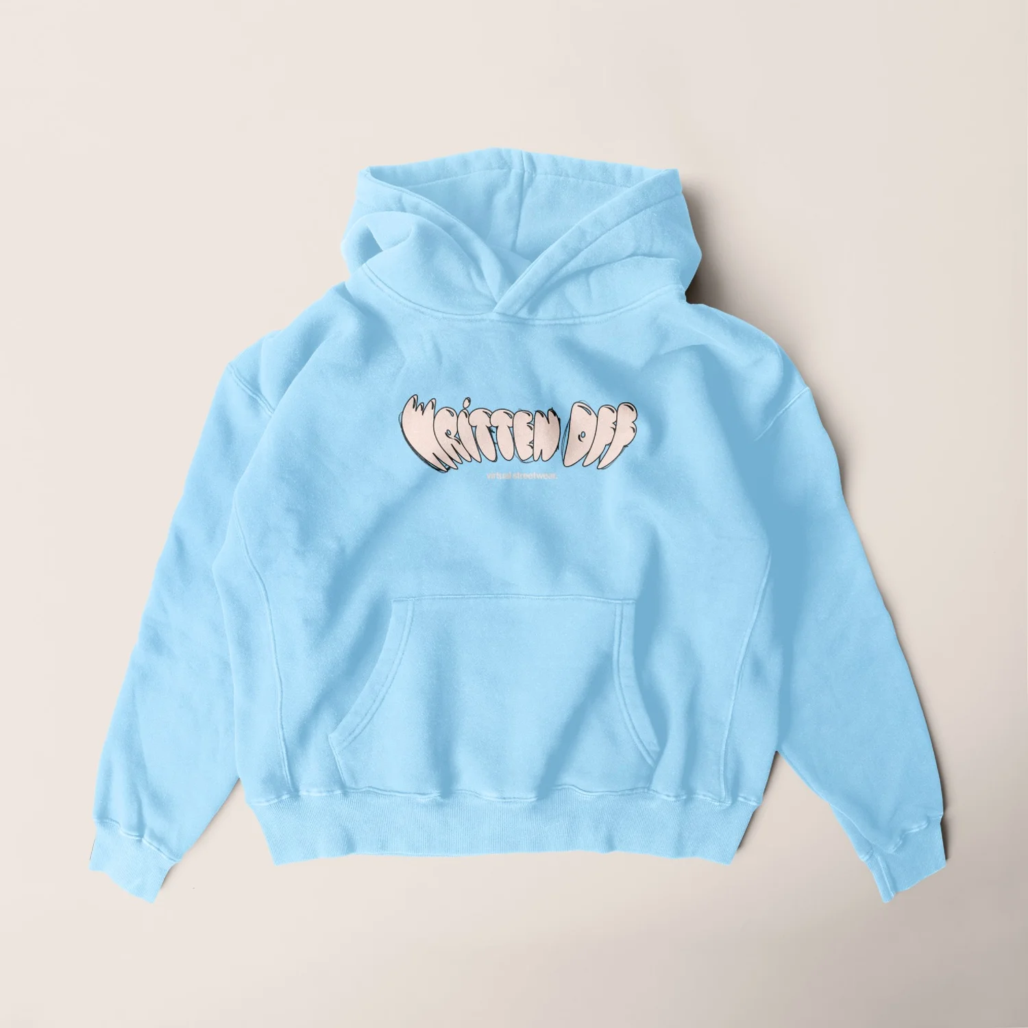 A close-up of a hand wearing multiple decorative rings against a blue background.