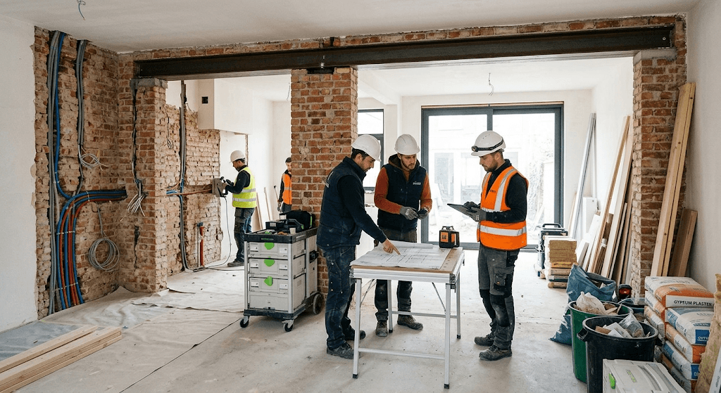 Rénovation générale avec ouverture de mur et coordination de plusieurs corps de métier.
