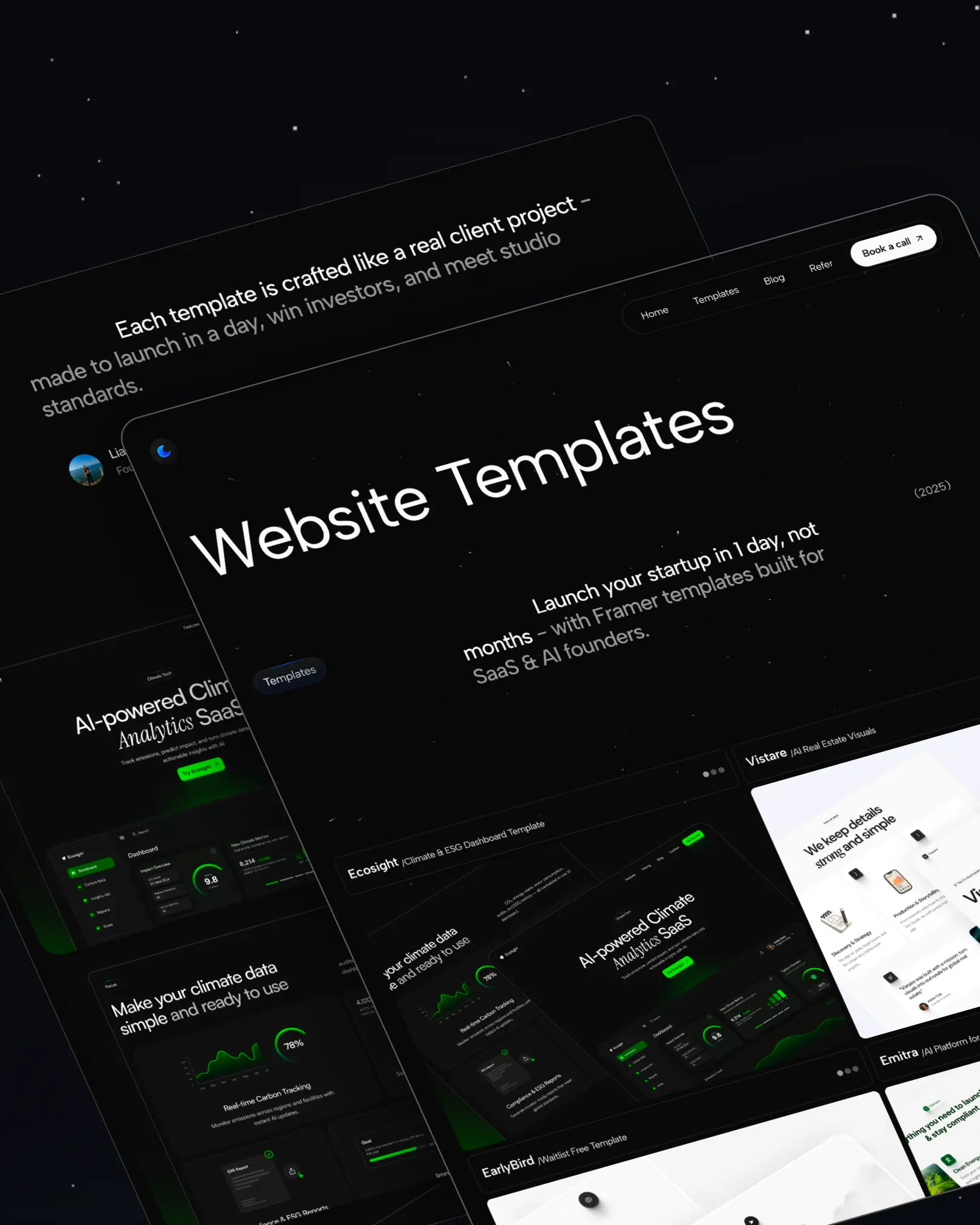 Premium Framer templates for SaaS, AI and Tech startups — Luna UI Design Studio website banner showing modern UI and dark space theme