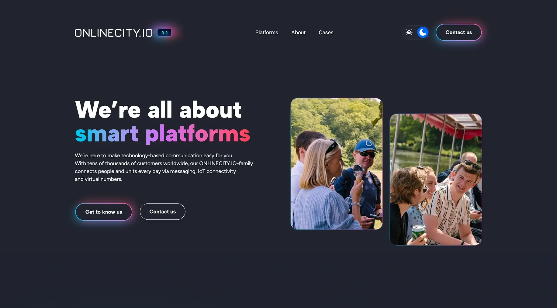 Visning af hero design af den nye ONLINECITY.IO's hjemmeside
