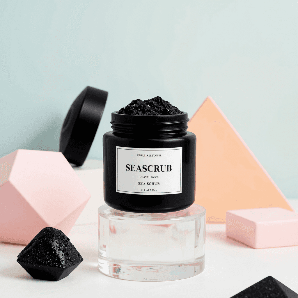 product photography of a jar of sea scrub for spa therapy