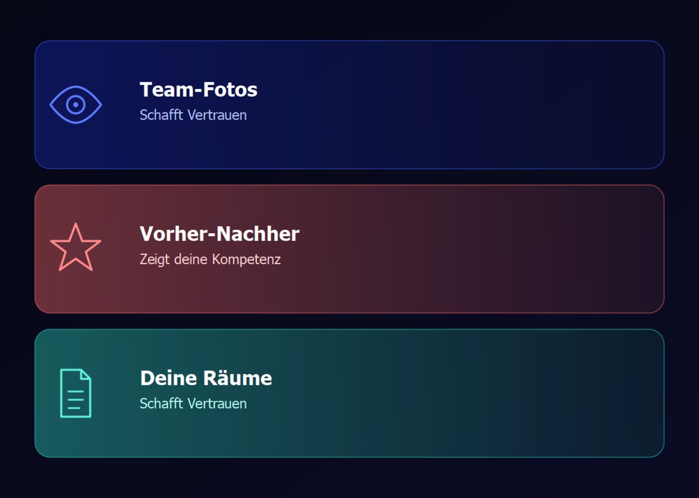 Drei Karten zu Bildarten, die Vertrauen aufbauen