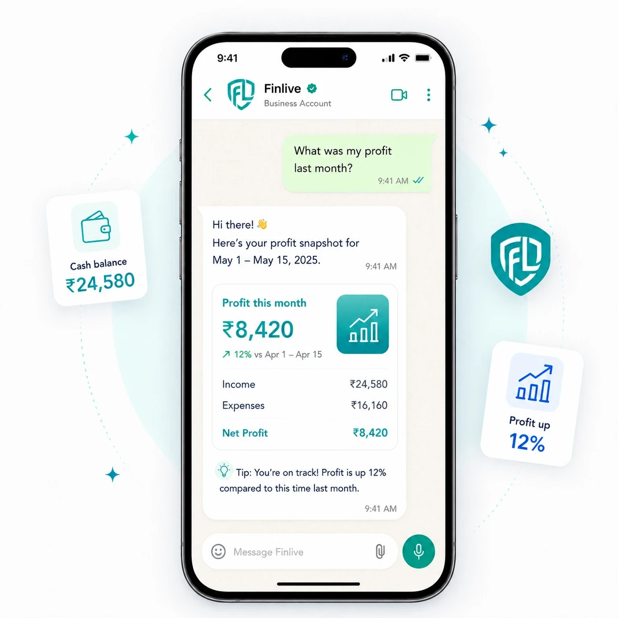 Finlive showing a clear financial answer from QuickBooks data