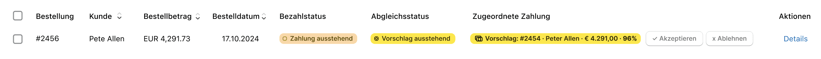 Zahlungsvorschlag akzeptieren oder ablehnen