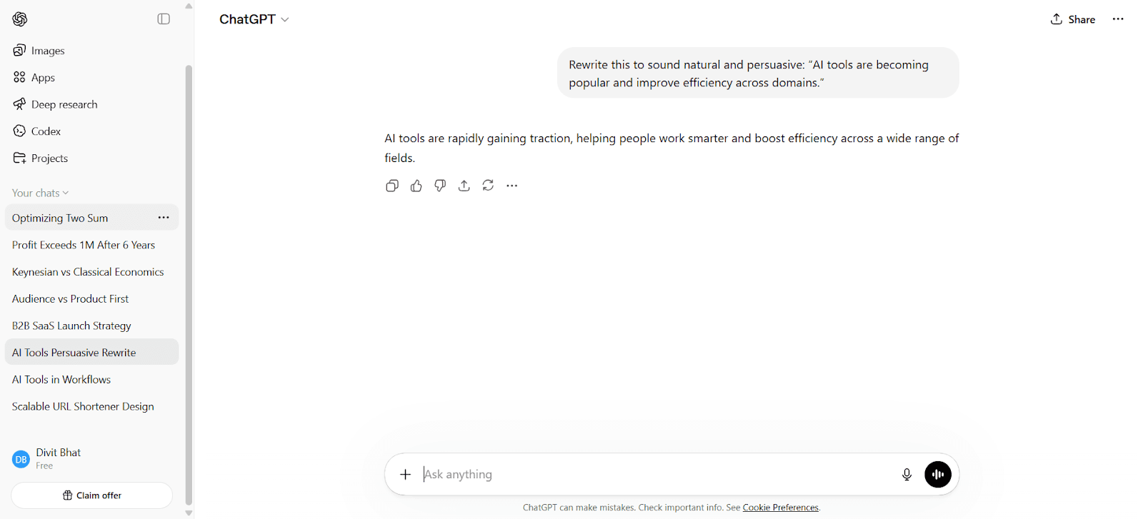 ChatGPT Output for Rewriting to sound natural and persuasive