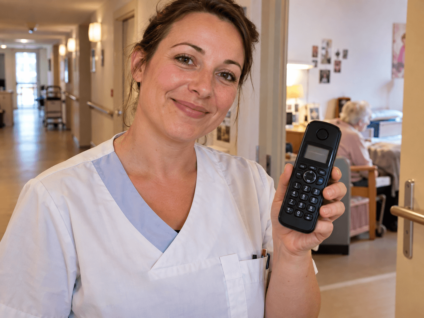 Un soignant lance un appel Livana depuis un téléphone dédié