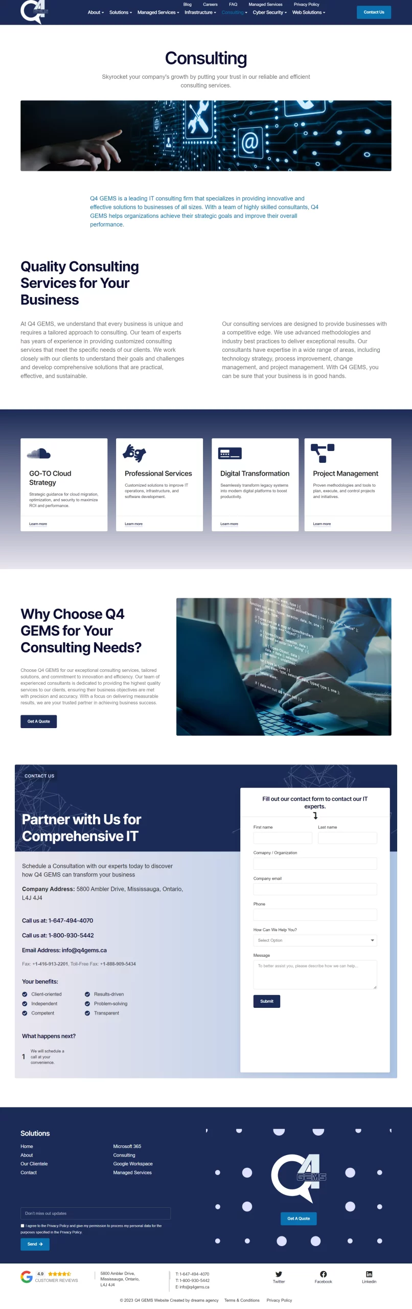 consulting page for q4gems website developed & designed by Dreams Agency Mississauga, Ontario