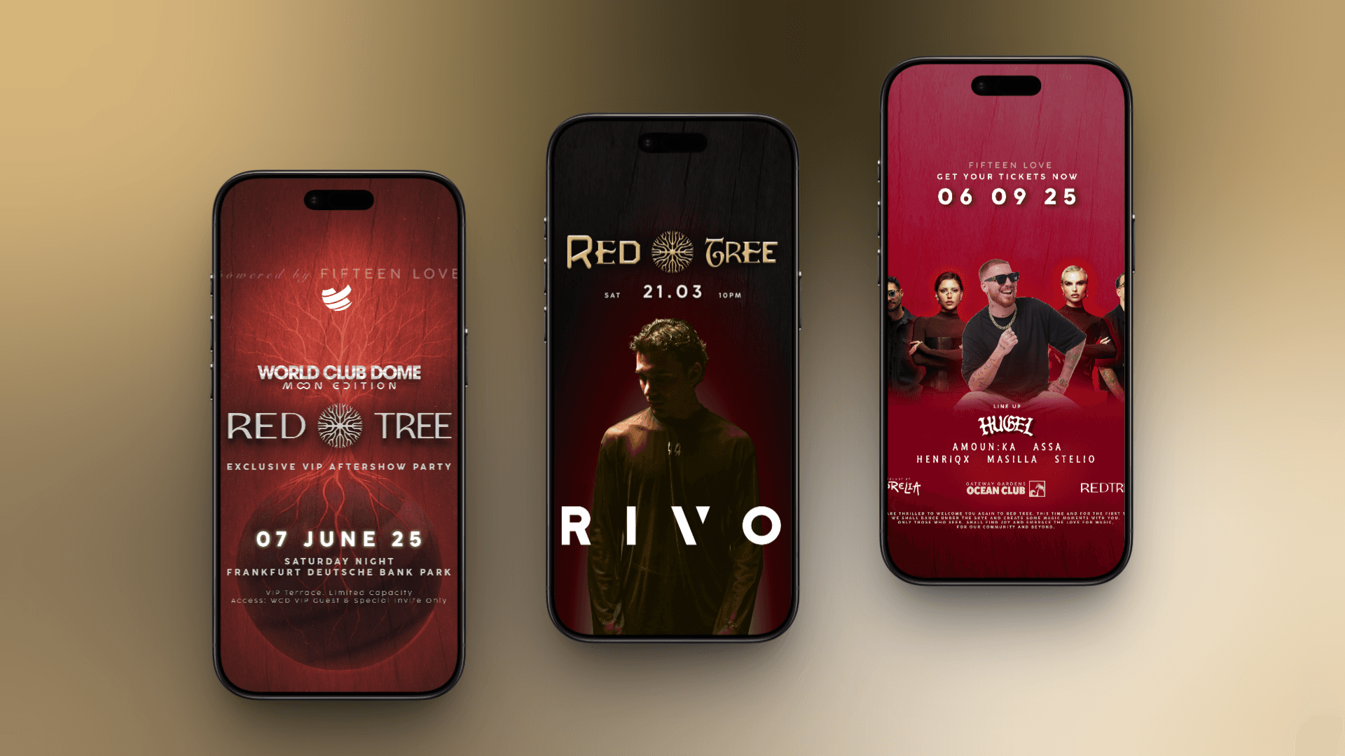 Red Tree Social Media Design with World Club Dome, Rivo, Hugel and more