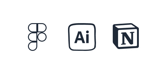 Icons of framer, AI and notion which notes Kelly Chen's interests