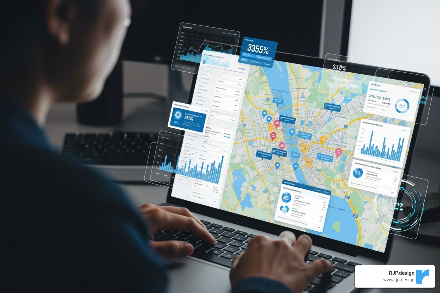 Local SEO dashboard showing keyword ranking trends and growth metrics - tracking local serps seo company