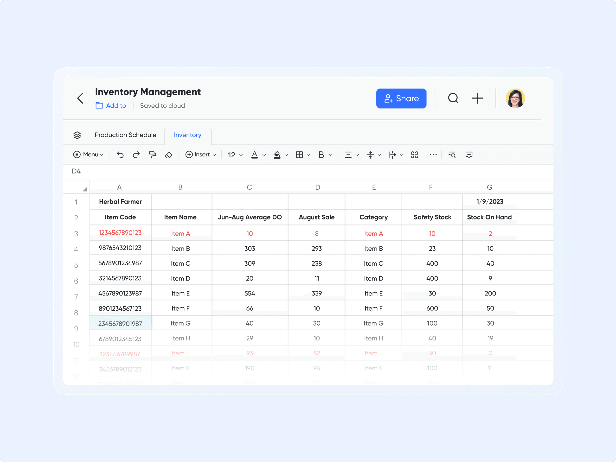 Shop inventory management with Lark Sheets