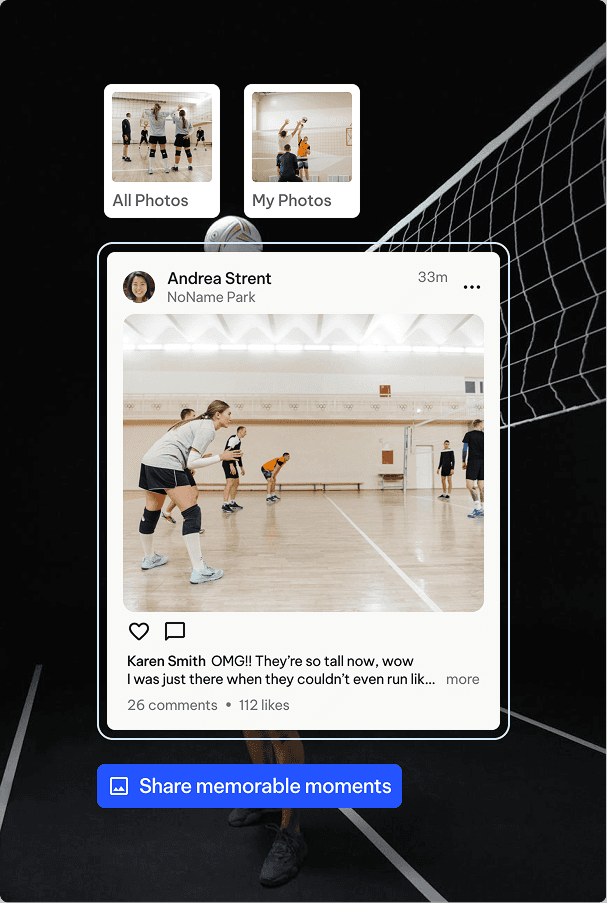 Image that showcases photos and videos the scheduling feature of TeamLinkt's mobile app