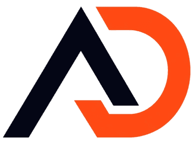 Logo monogramme AD d’Alliance Digitale sur fond sombre.