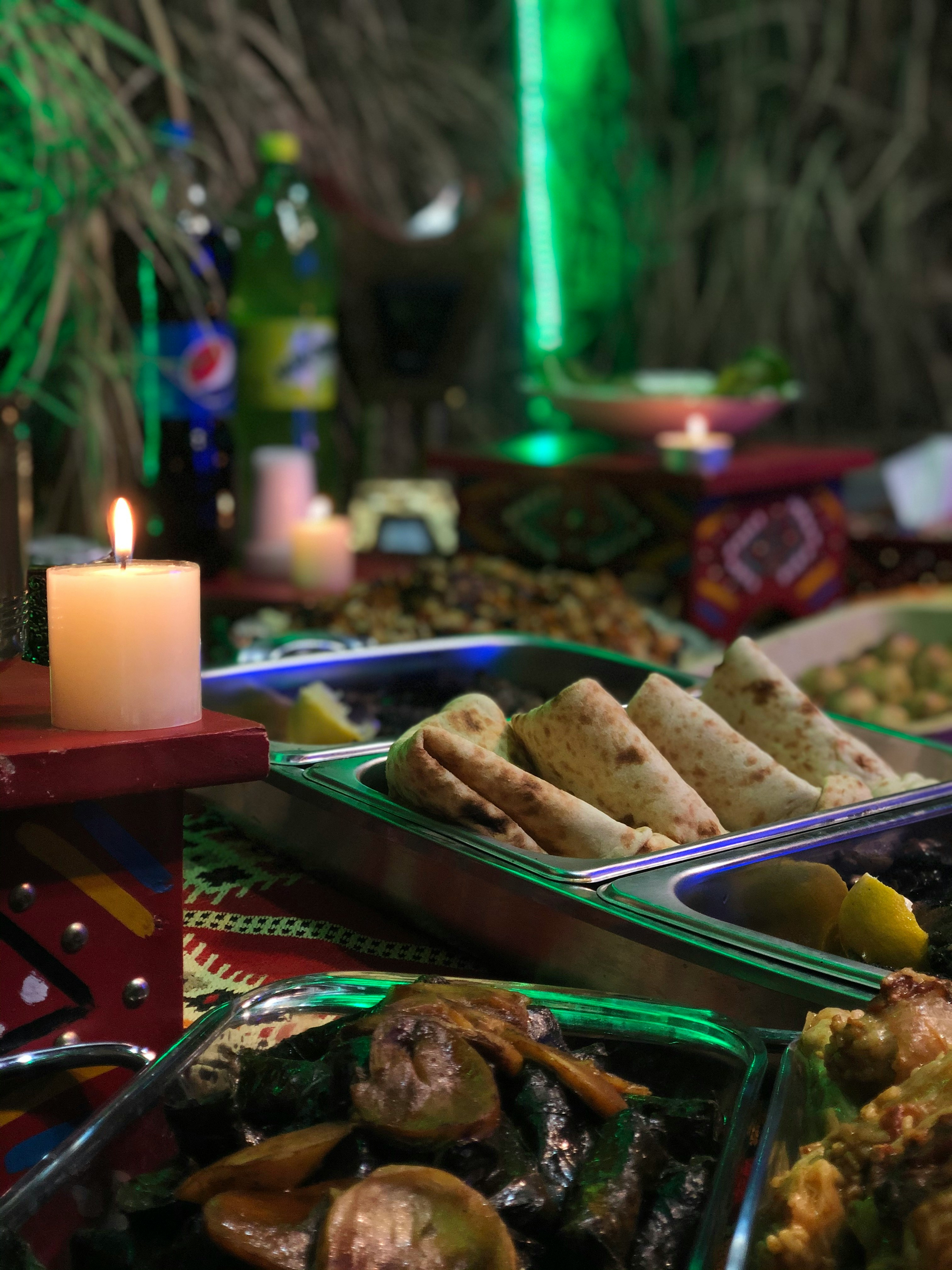 Different types of food placed on a table