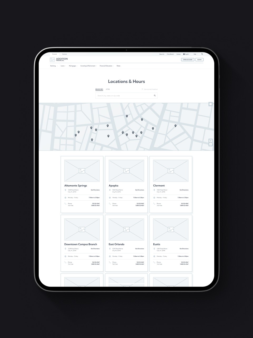 Addition Location Listing Wireframe