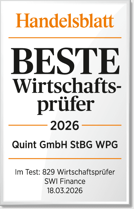 Auszeichnung Handelsblatt: Quint GmbH unter den besten Wirtschaftsprüfern 2025.