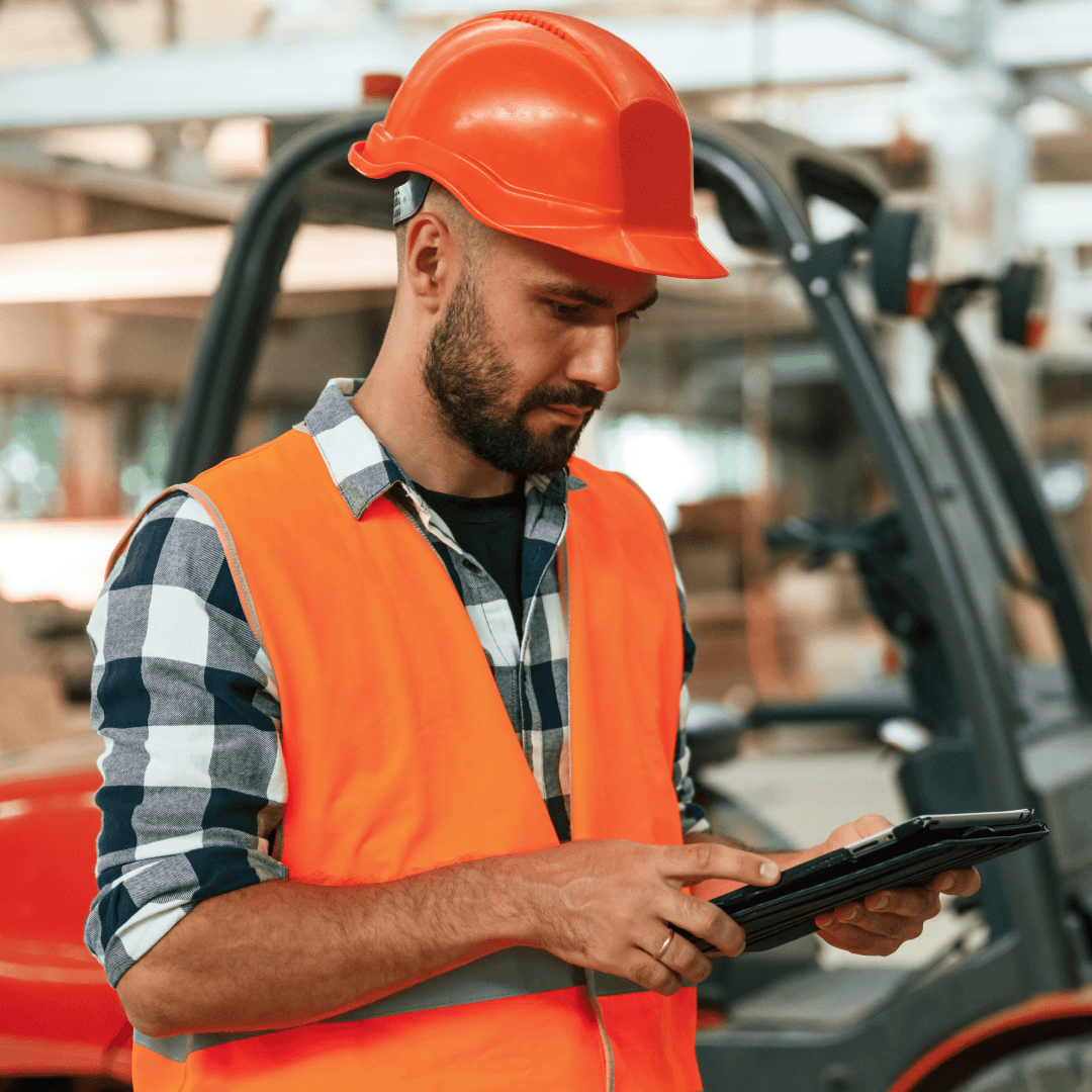 Warehouse worker using mobile device for digital documentation and photo proof capture at the dock