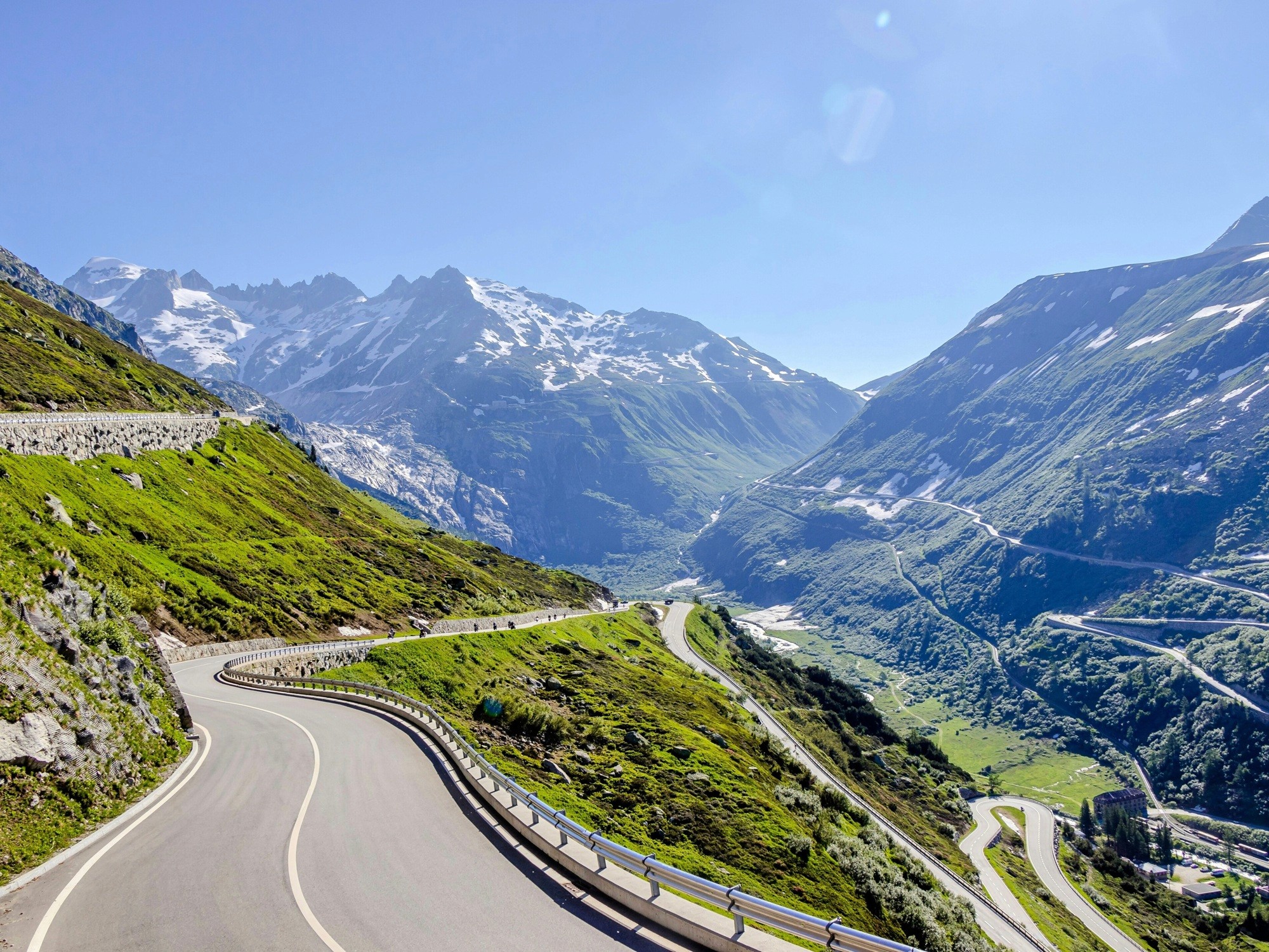 View of the Grimsel Pass and the Furka Pass in the Swiss Alps