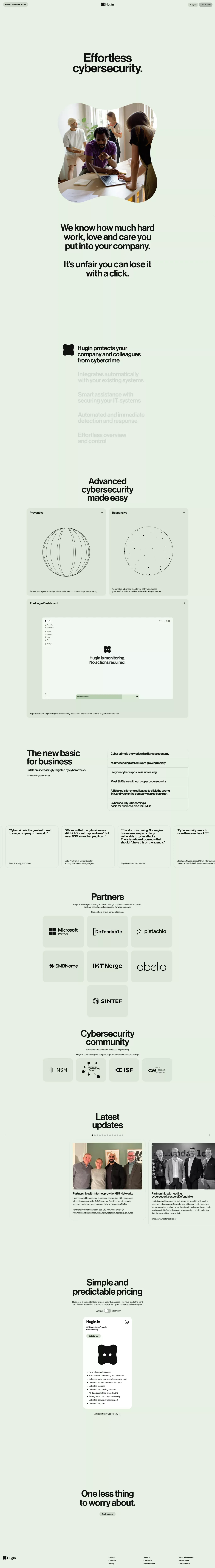 Hugin – Effortless cybersecurity. landing page screenshot showcasing Tech design
