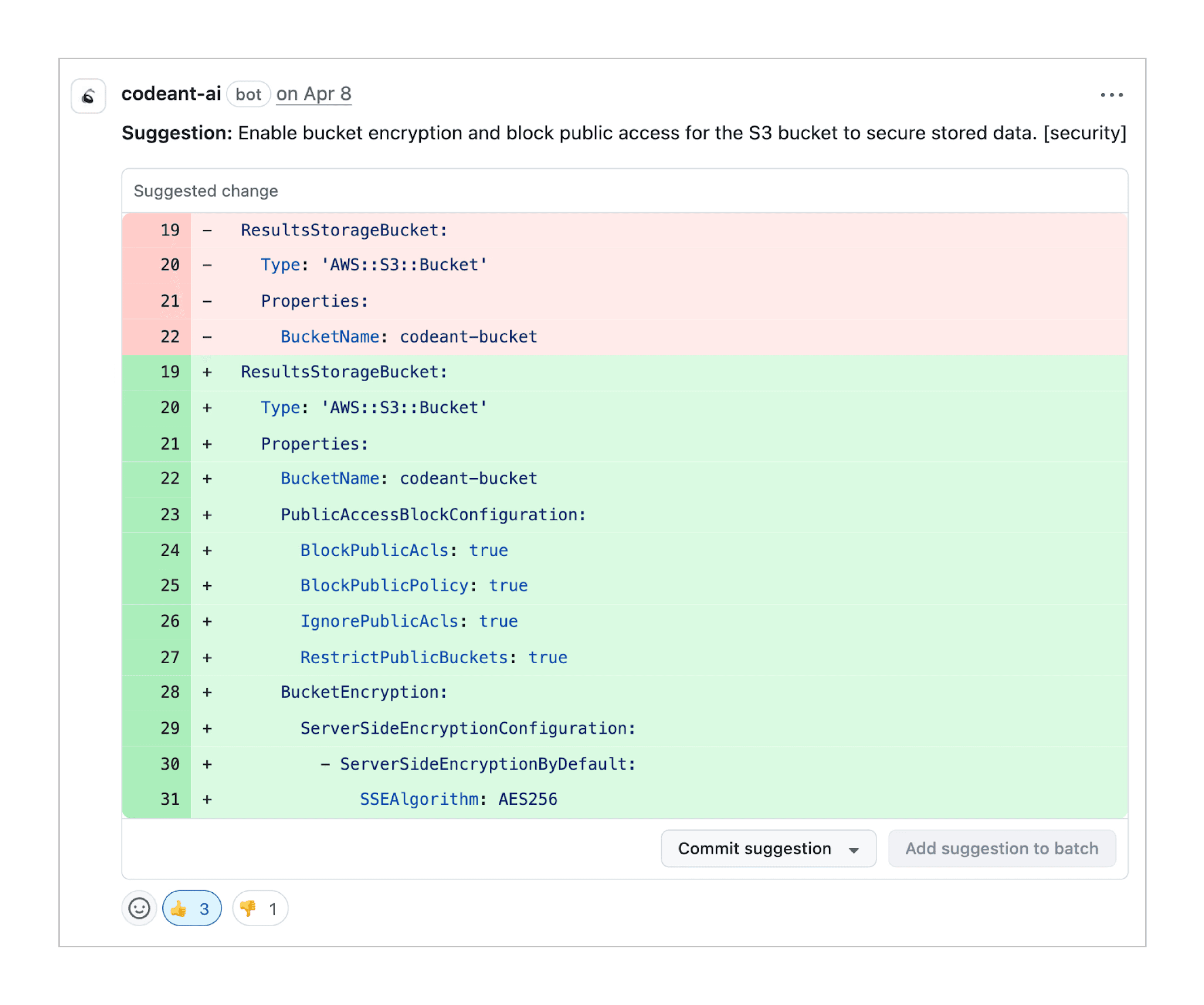 Inside CodeAnt AI's code review tool you can find and fix critical infrastructure as code issues. 