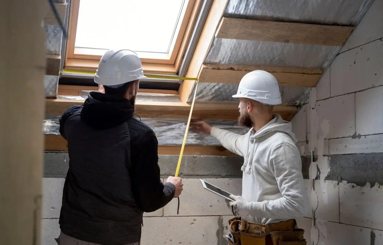 due tecnici si confrontano davanti una parete da ristrutturare