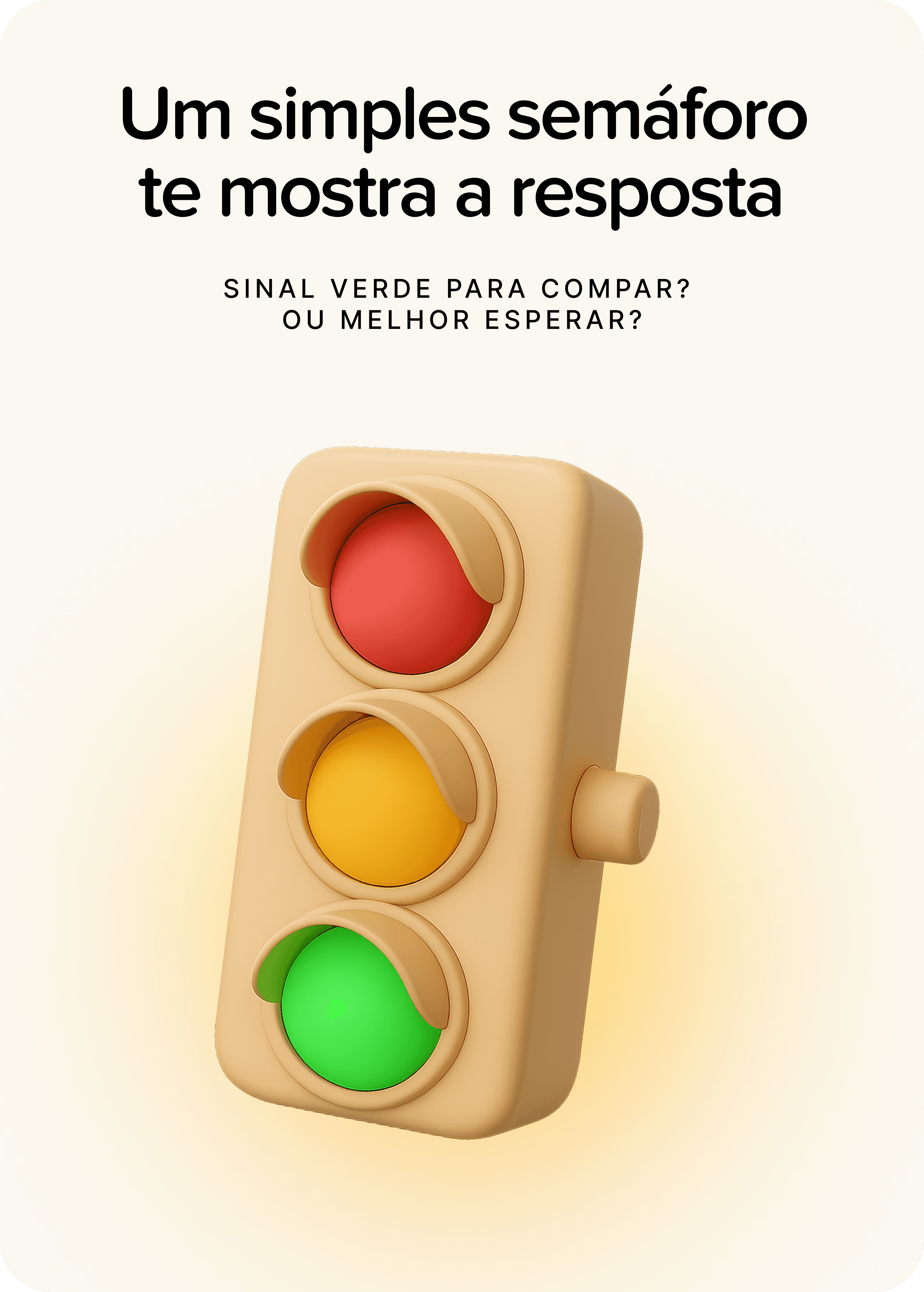 Semáforo ilustrado em estilo 3D clay, com luzes vermelha, amarela e verde, representando um sistema simples para avaliar promoções de pontos e milhas e decidir o melhor momento de compra.