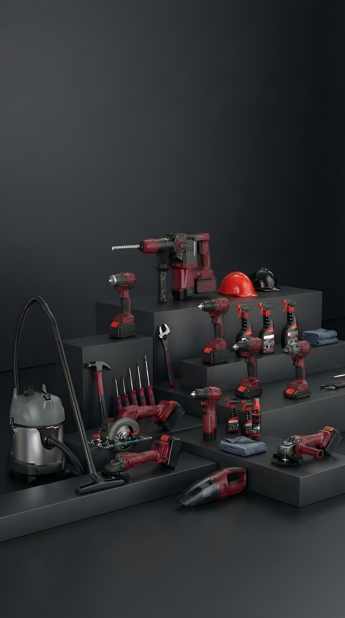 A modern hallway features vibrant teal and orange geometric and leaf patterns, with glossy tiled floors, a large rectangular light fixture, and a small shelf holding a potted plant, all leading to a large, frosted window at the end.