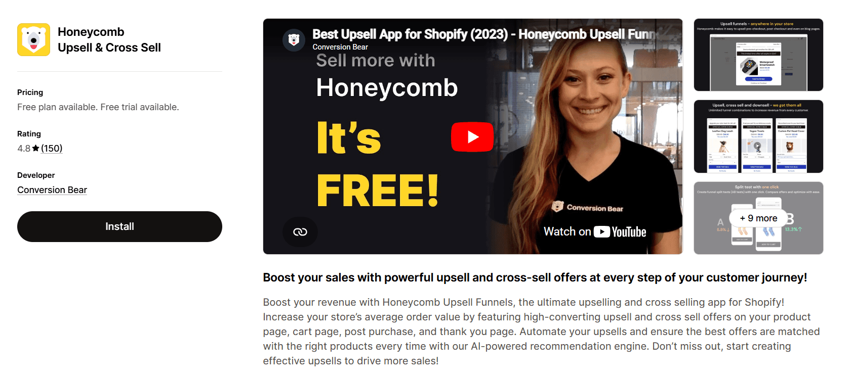 Honeycomb Upsell app on the Shopify App Store
