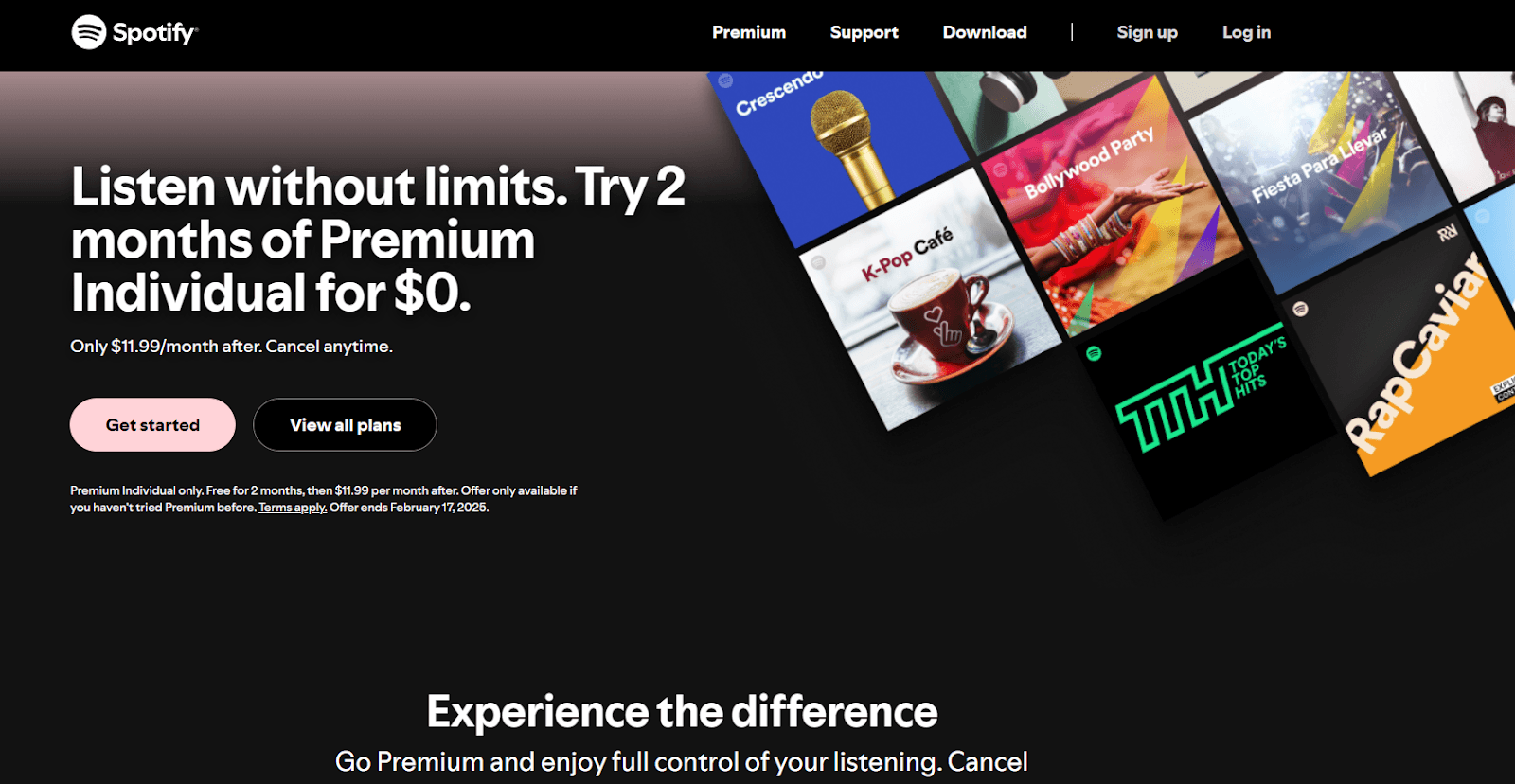 High-converting landing page example: Spotify