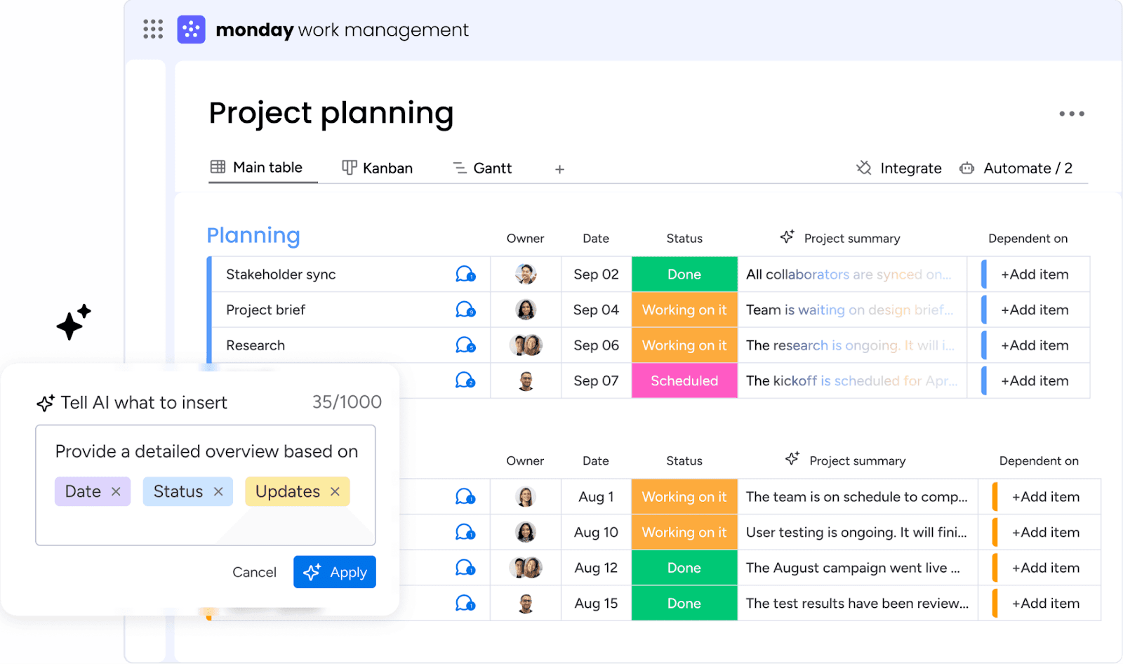 Monday.com's project management dashboard