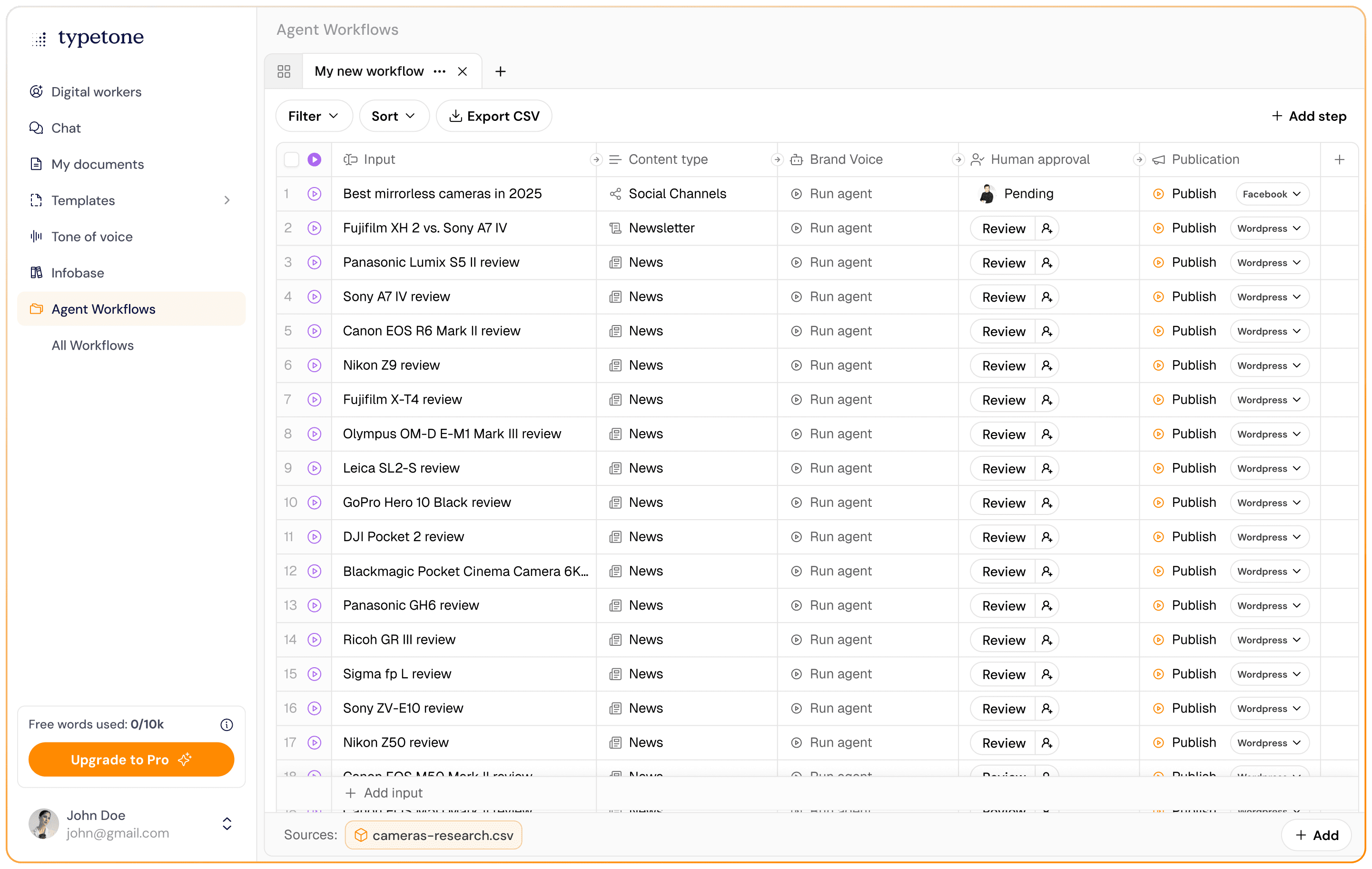 Screenshot of a web application