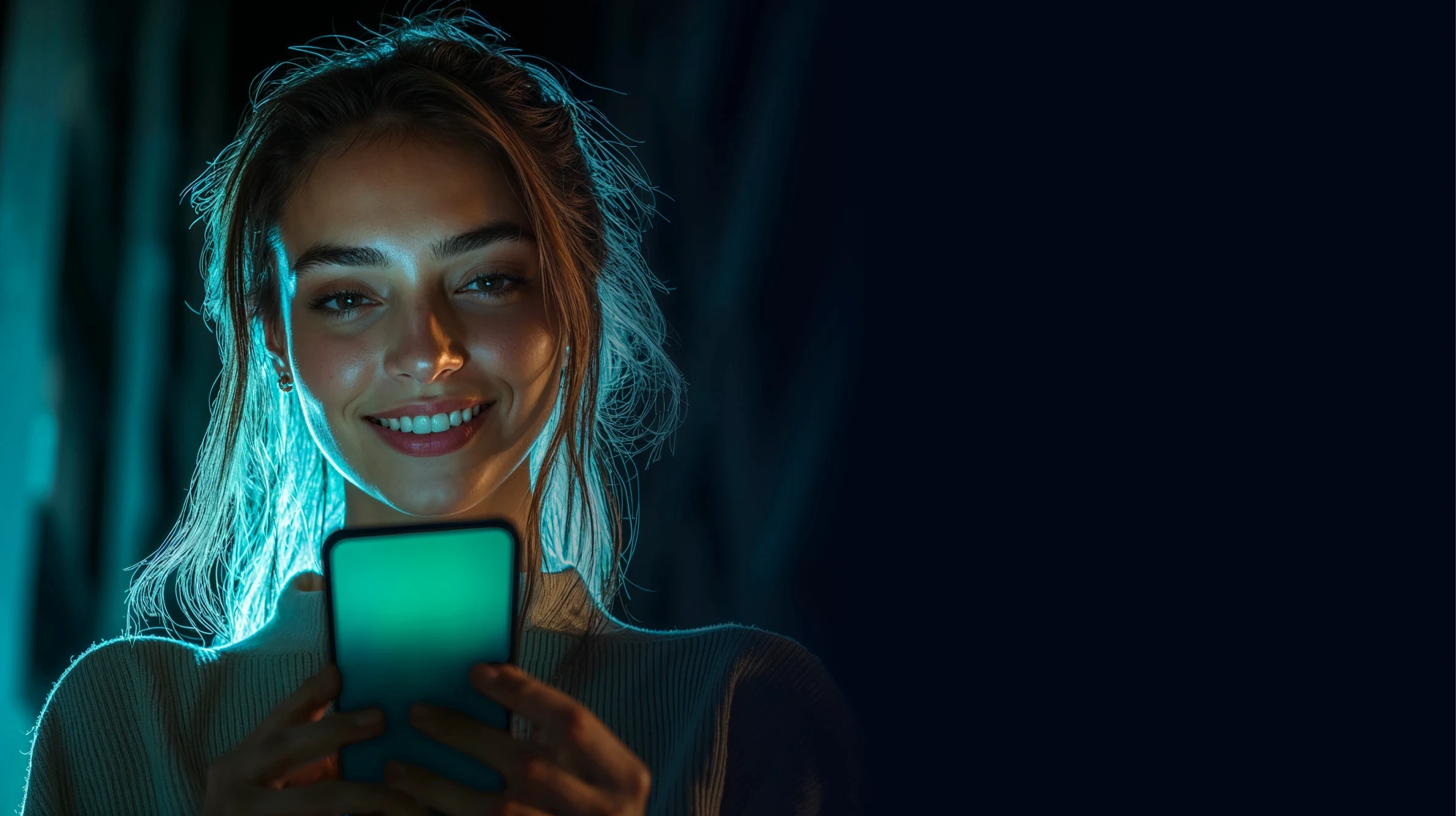 Mulher em utilizando App da Gatewafy sorrindo e feliz